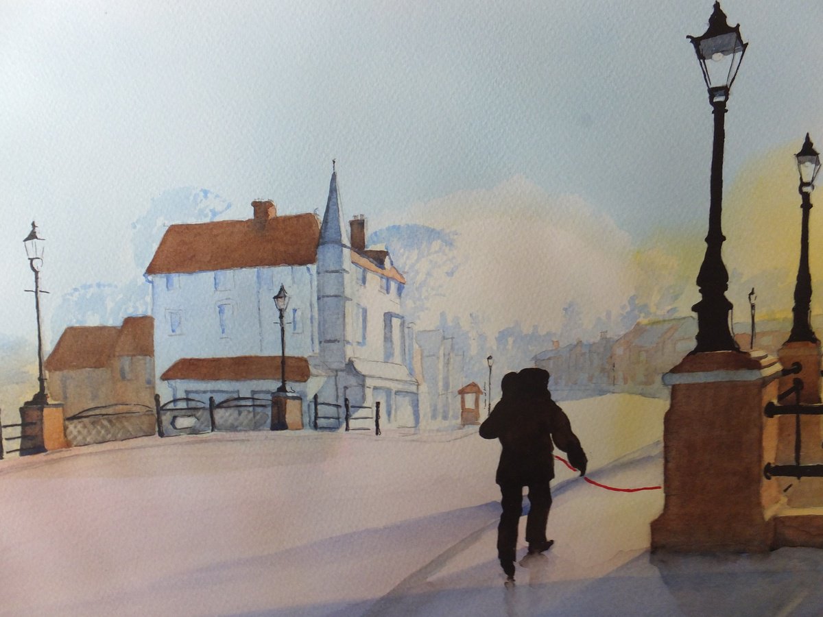 Photorealistic Watercolour , Canal Bridge In Winter Sunshine By David Harmer, 20 X 16, Artwork For Sale On Artfinder