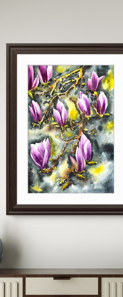Pink white magnolia branch by Yuliia Sharapova