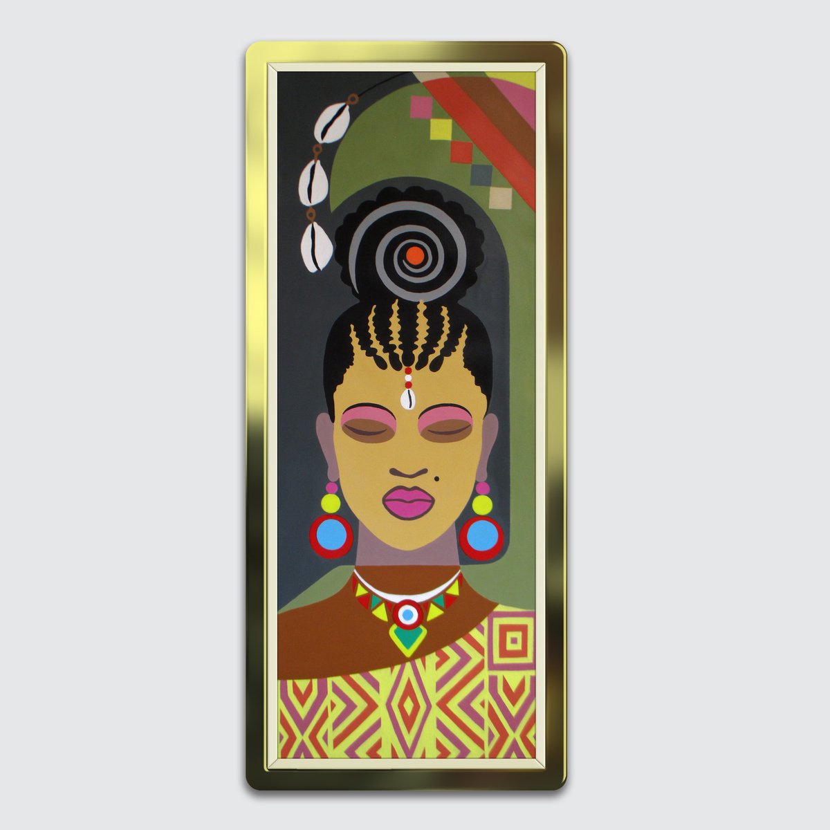 Urban And Pop Portrait Acrylic Painting By Lanre Adefioye, 12 X 32", Melanin Magic, Original Artwork