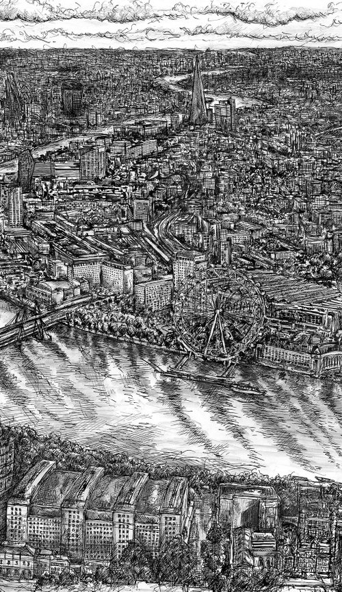 London, panoramic drawing by Ewen Macaulay