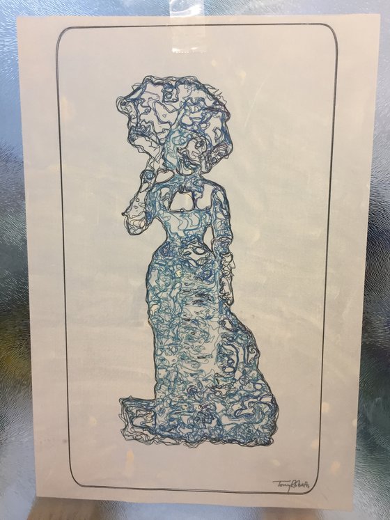 Victorian - Silk drawing on glass