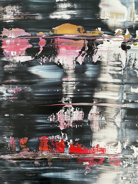 "The Dark Side" - Original PMS Abstract Oil Painting On Plexiglass, Framed - 26" x 26"