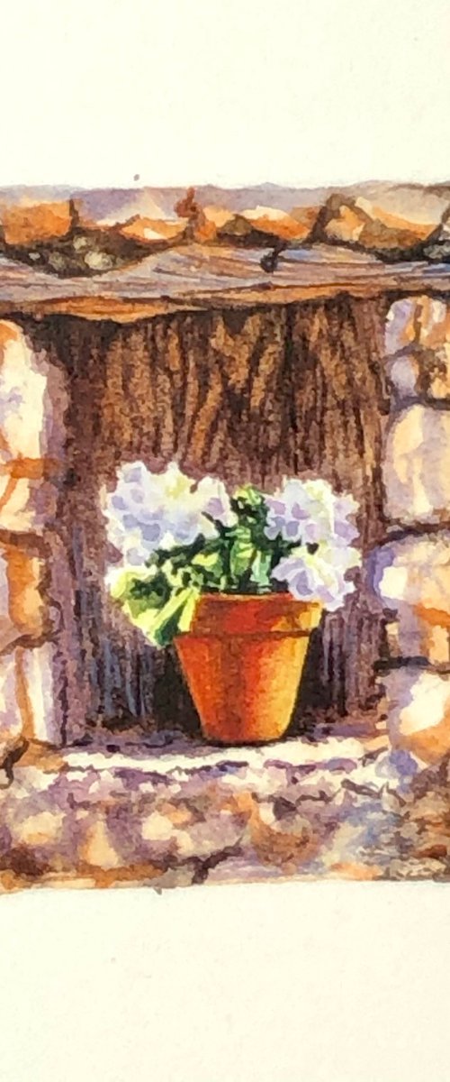 Old window sill miniature painting by Alina Karpova