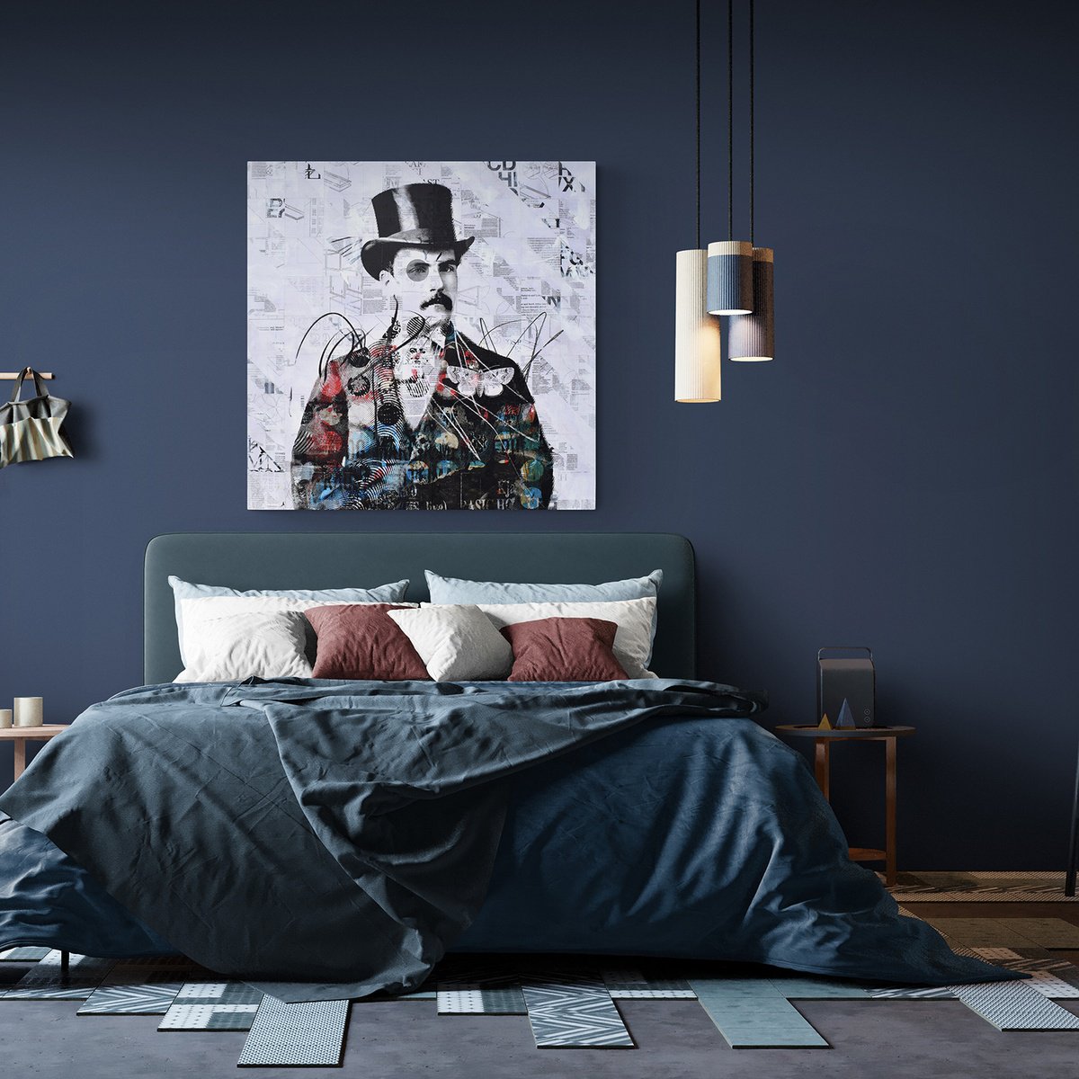 Surrealistic Portrait Collage By Manel Villalonga, 35 X 35", 100 Vintage Portrait, Original Artwork