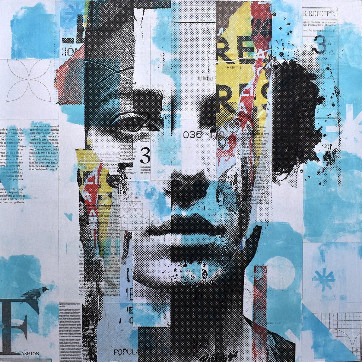 Urban And Pop Portrait Collage By Manel Villalonga, 24 X 24", 306_Torn Portrait, Original Artwork