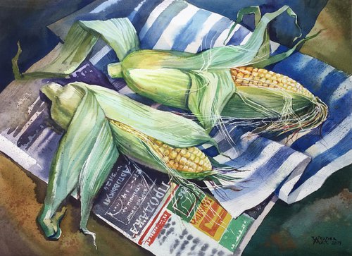 Still life with corn by Natalia Veyner
