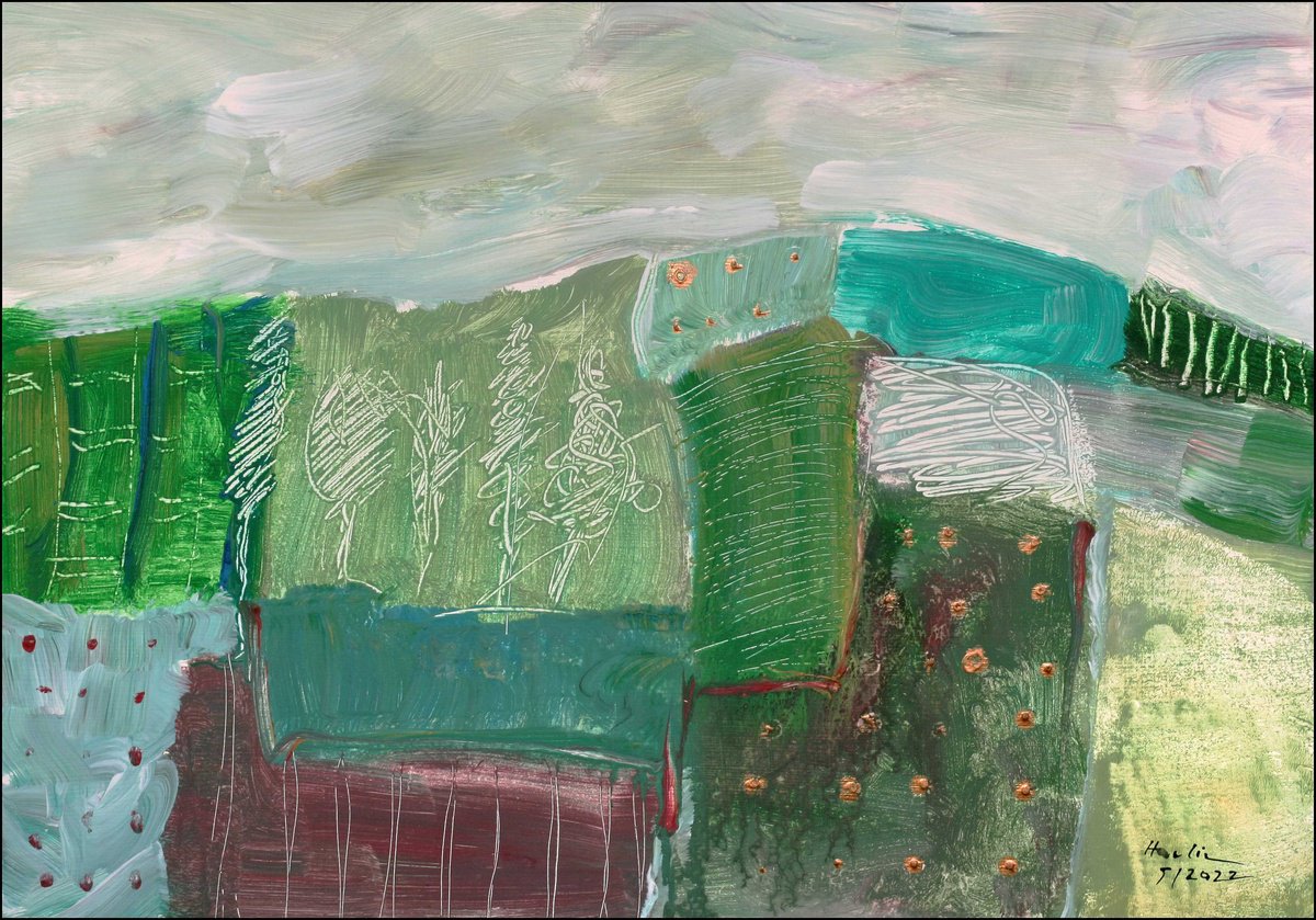Acrylic Painting , Green Country By Jiri Havlik, 20 X 14, Artwork For Sale On Artfinder