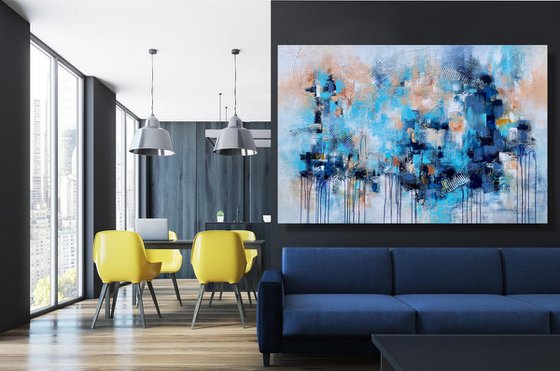 Mysterious Blue - XL LARGE,  TEXTURED ABSTRACT ART – EXPRESSIONS OF ENERGY AND LIGHT. READY TO HANG!