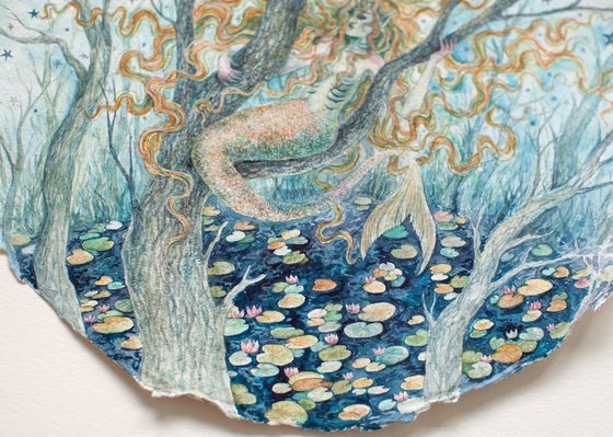 Watercolor Mermaid on the tree