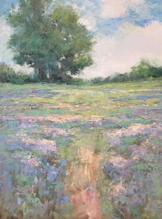 Spring Lavender Flowers 200405, flower field impressionist landscape oil painting