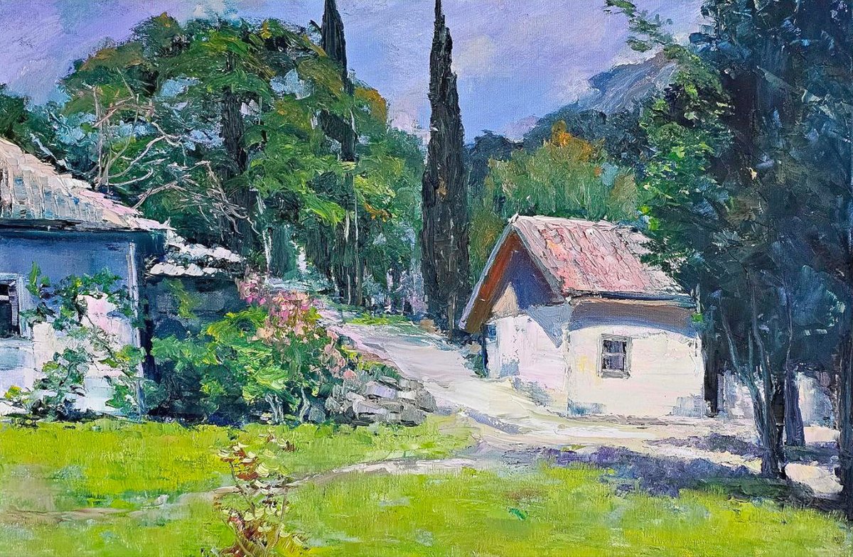 Impressionistic Landscape Oil Painting By Olga Egorov, 28 X 20", My Crimea 2, Original Artwork