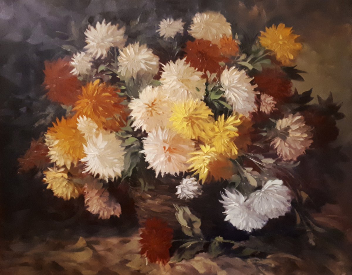 Chrysanthemum (100x80cm, oil painting, palette knife) by Kamo Atoyan