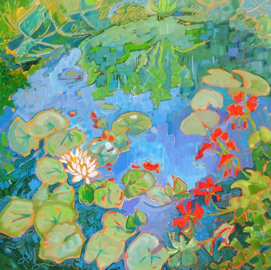 Waterlilies and Geraniums