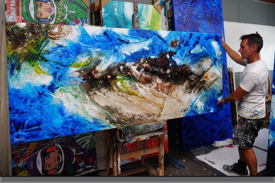 Outback Aquatic 240cm x 100cm Blue Brown Textured Abstract Art