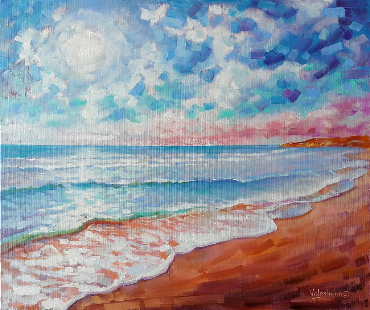 Impressionistic Landscape Oil Painting By Mary Voloshyna, 24 X 20", Near The Sea, Original Artwork