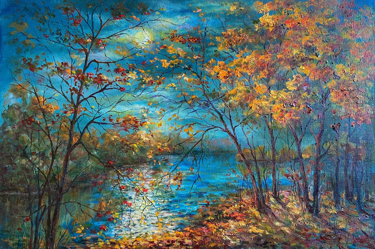 Impressionistic Landscape Oil Painting By Galyna Shevchencko, 24 X 16, Fall Landscape, Original Artwork
