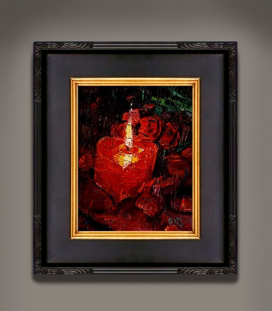 Romantic Red Candle and Roses