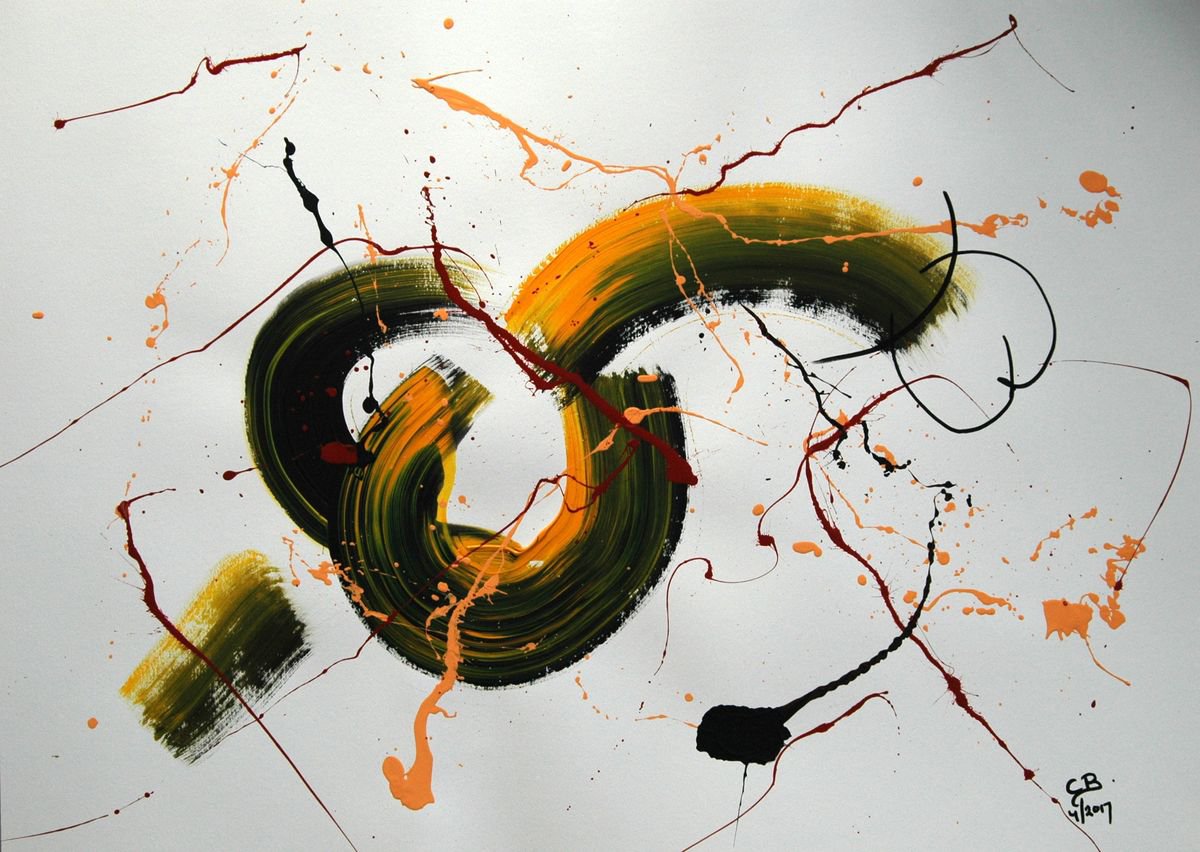Abstract Acrylic Painting By Cb., 28 X 20, Abstract On Paper. 43, Original Artwork