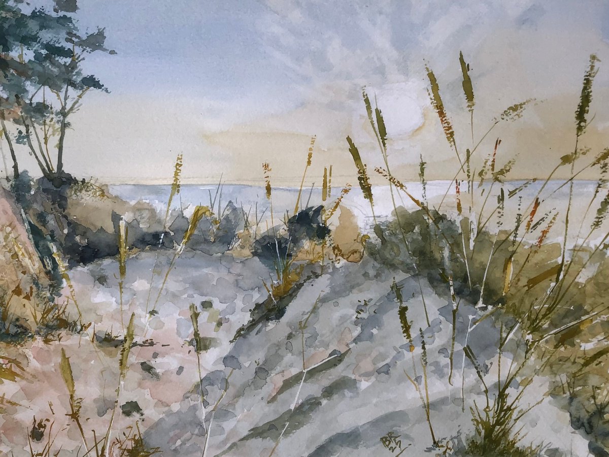 Impressionistic Landscape Watercolour By Bernd Rieve, 17 X 12, Dune Ii, Original Artwork