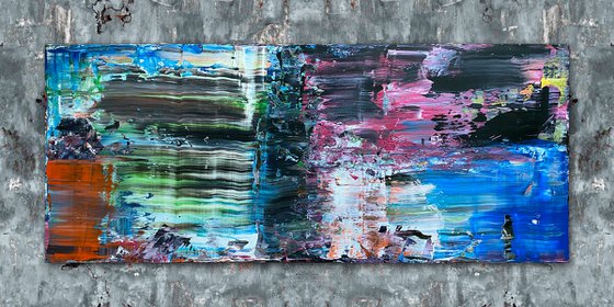 "Quagmire" - FREE USA SHIPPING - Original PMS Abstract Acrylic Painting On Reclaimed, Upcycled Wood - 48" x 20"