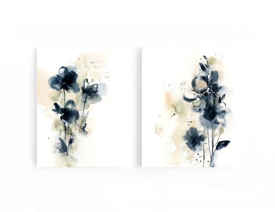 Abstract Florals Watercolor Painting 2 set