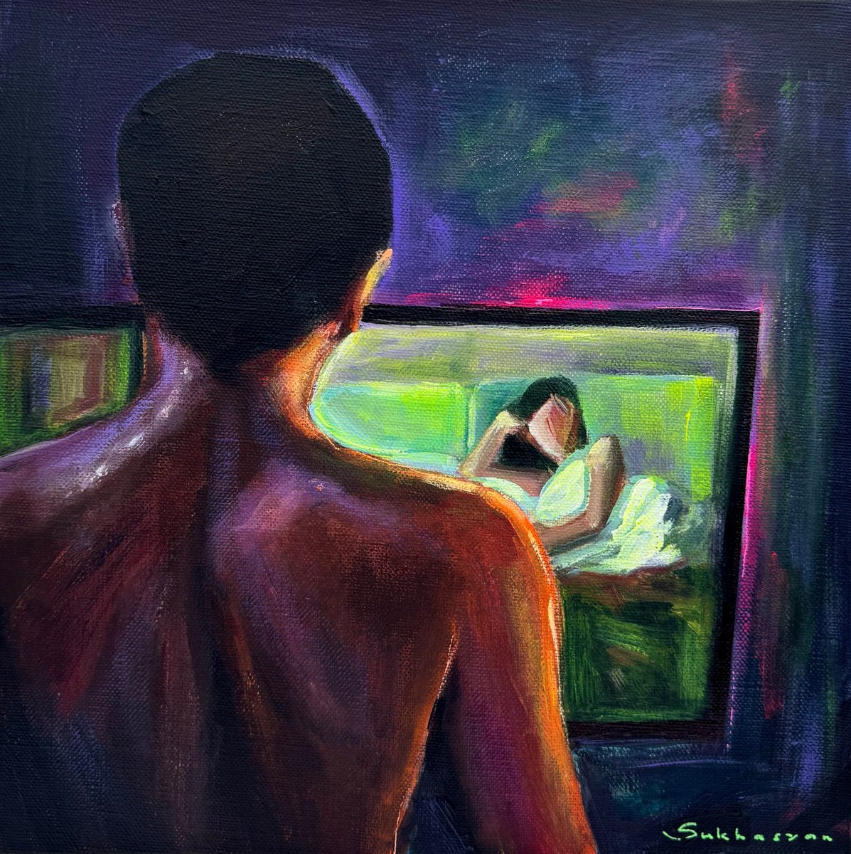 Impressionistic Portrait Acrylic Painting By Victoria Sukhasyan, 10 X 10", The Dream, Original Artwork