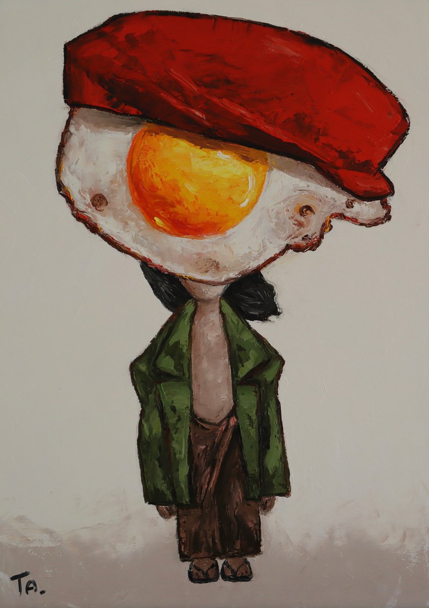 Egg boy in red hat by Ta Byrne