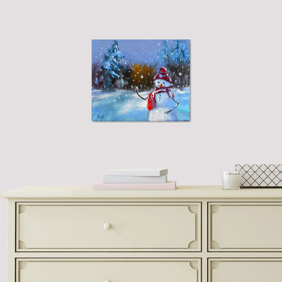 Snowman in a fairy forest