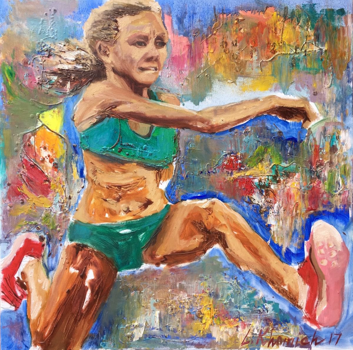 Runner 60x60cm Expressive oil Painting by Leo Khomich