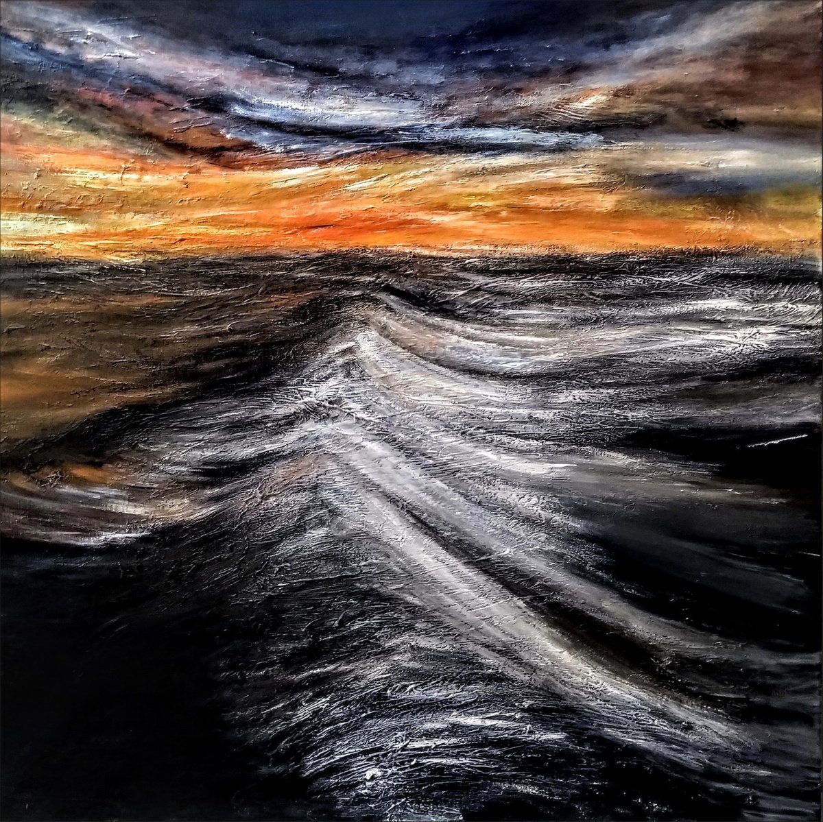 The Baltic Sea 100x100cm Abstract Textured Seascape by Alexandra Petropoulou
