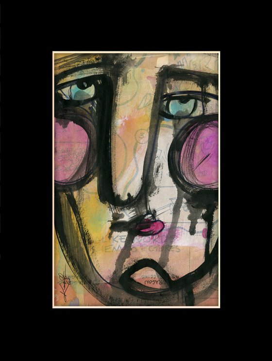 Funky Face Collection 10 - 3 Mixed Media Collage Paintings by Kathy Morton Stanion