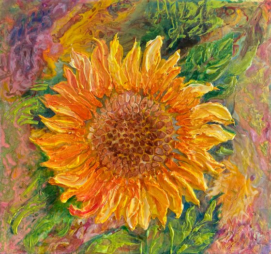 Sunflower Impasto Palette Knife Painting