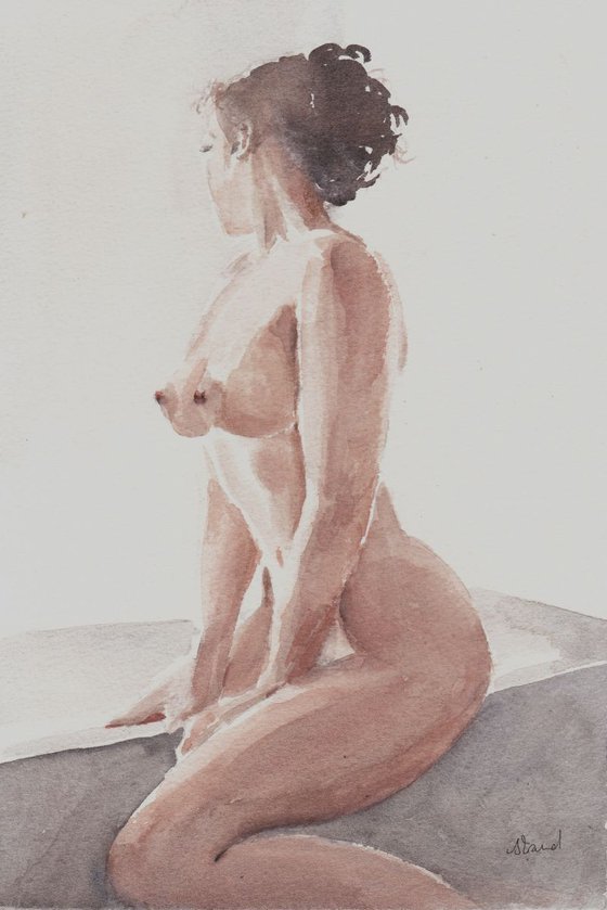 Quiet Moment; nude erotic watercolour painting.