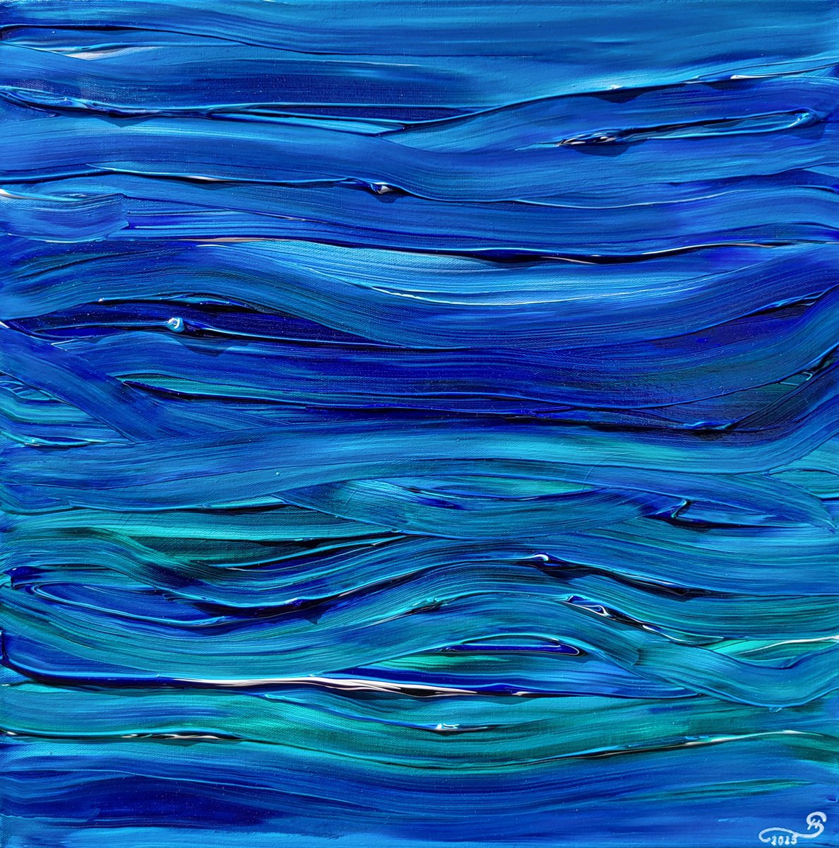 Expressive Landscape Acrylic Painting By Silvija Horvat, 20 X 20", Colors Of The Ocean, Original Artwork