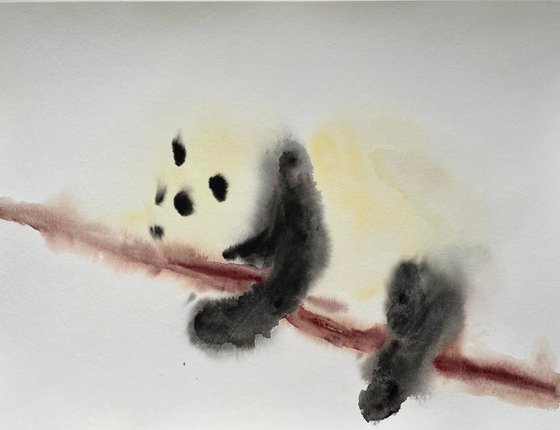 Panda Original Watercolor Painting, Animal Nursery Art, Abstract Wall Art, Bear Illustration