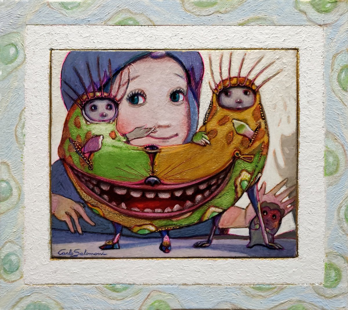 Illustrative Portrait Acrylic Painting By Carlo Salomoni, 14 X 13, Jaja