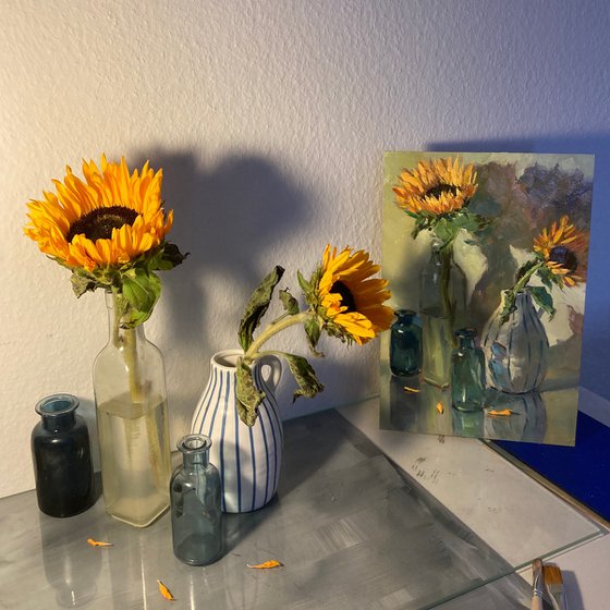Sunflowers and colorful shadows