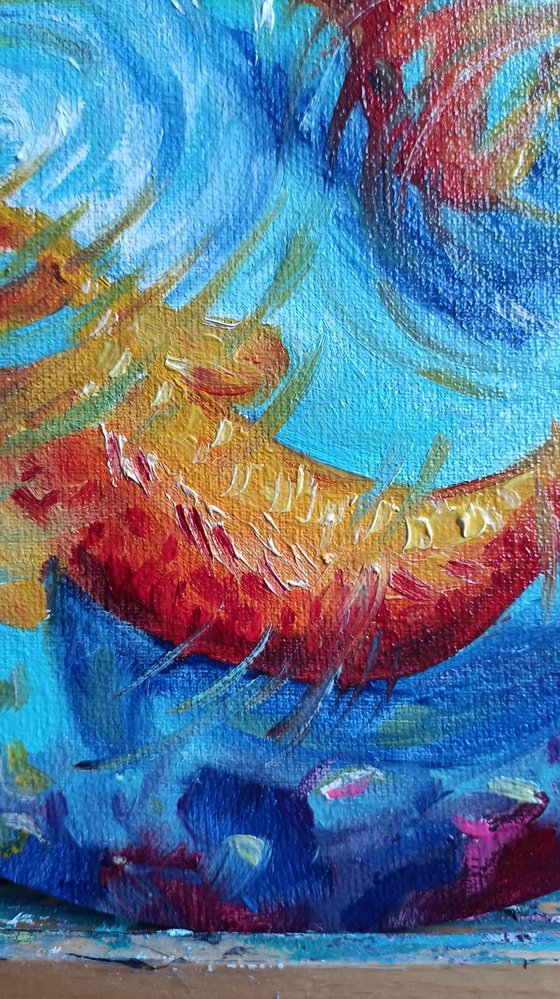 Cycle - fishs, love, fish oil painting, round canvas, gold fish, water, goldfishs oil painting