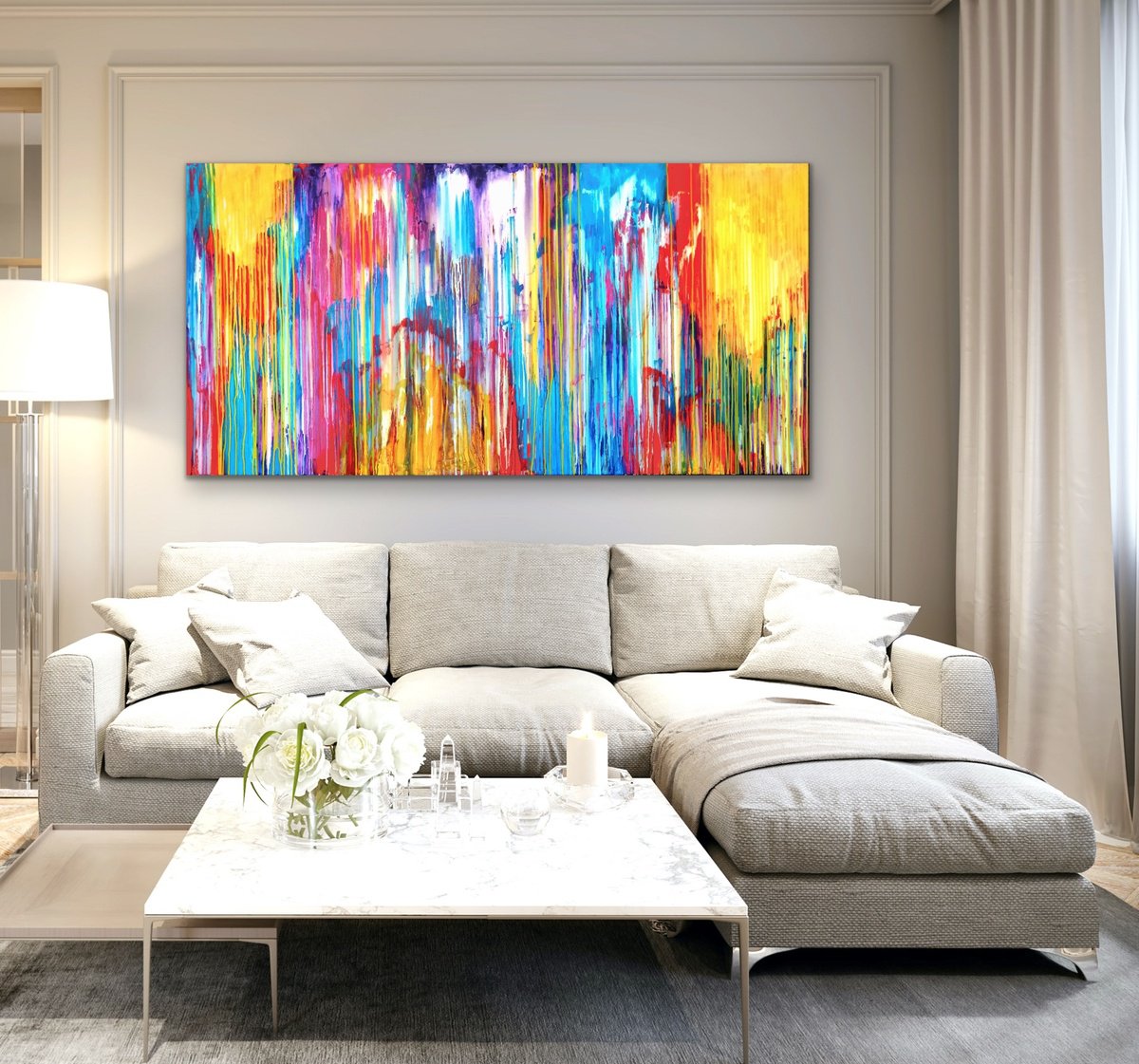 Abstract Acrylic Painting By Carla Sa Fernandes, 79 X 39, The Emotional Creation #182, Original Artwork