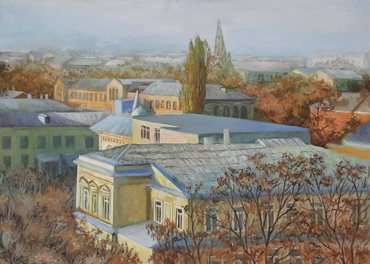 Roofs - Original oil painting by Svetlana Norel
