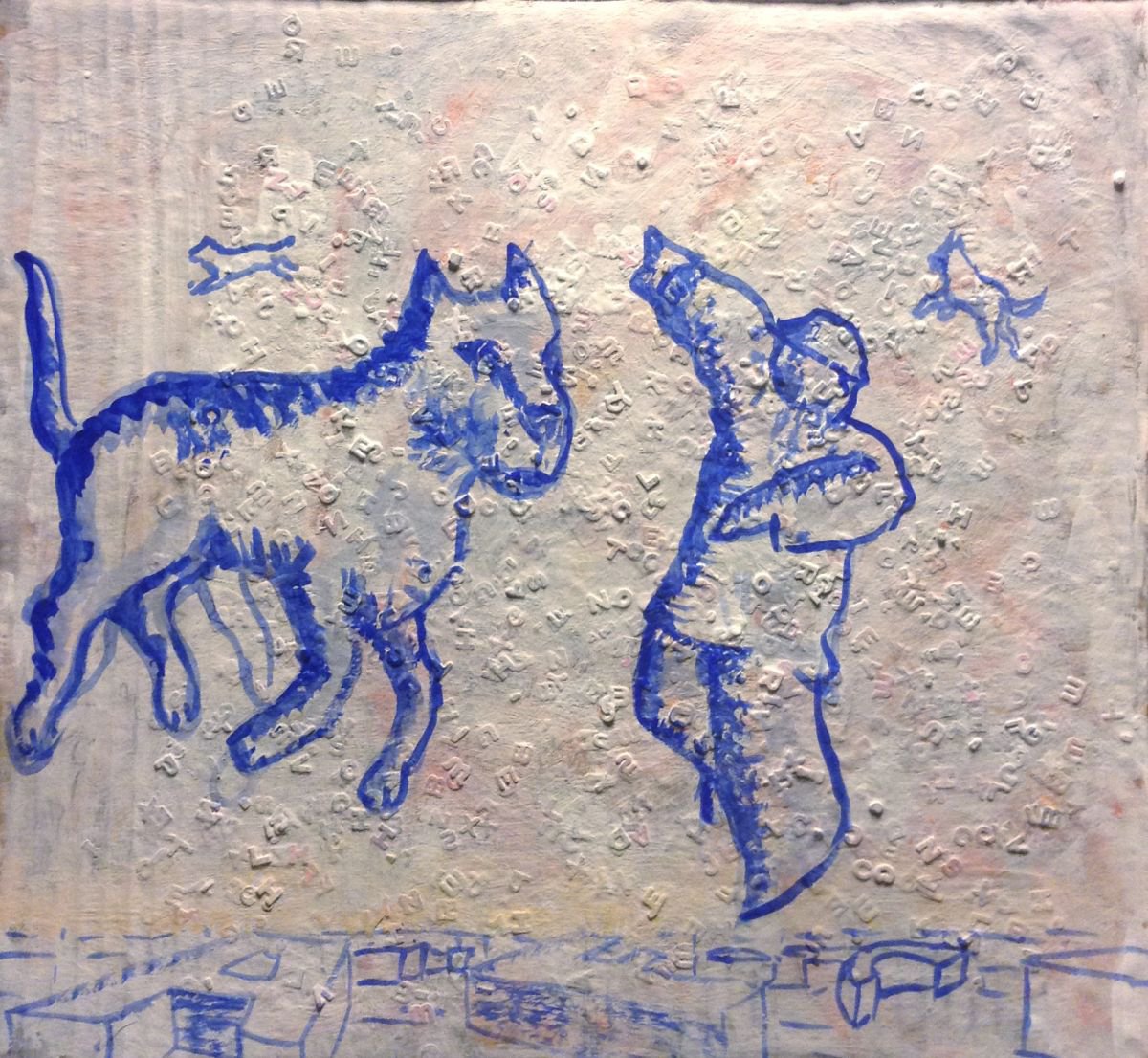 Surrealistic Animal Painting By Paolo Beneforti, 15 X 13", I Met You In A Literary Sky, Original Artwork