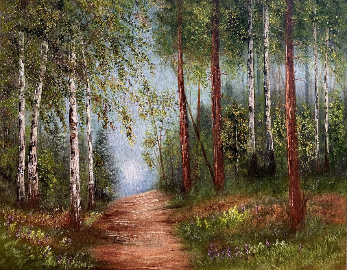 Impressionistic Landscape Oil Painting By Tanja Frost, 36 X 29", Birch Forest, Original Artwork