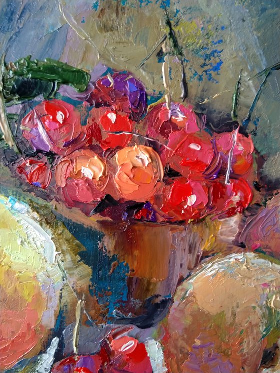 Still life - fruits  (27x28cm, oil painting, ready to hang)