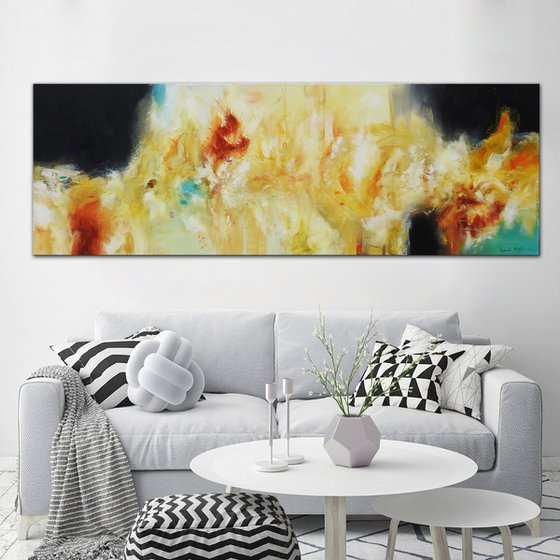 Yellow and blue Abstract Painting ready to hang - Sandstorm (24" x 72" - 60 cm x 182 cm)