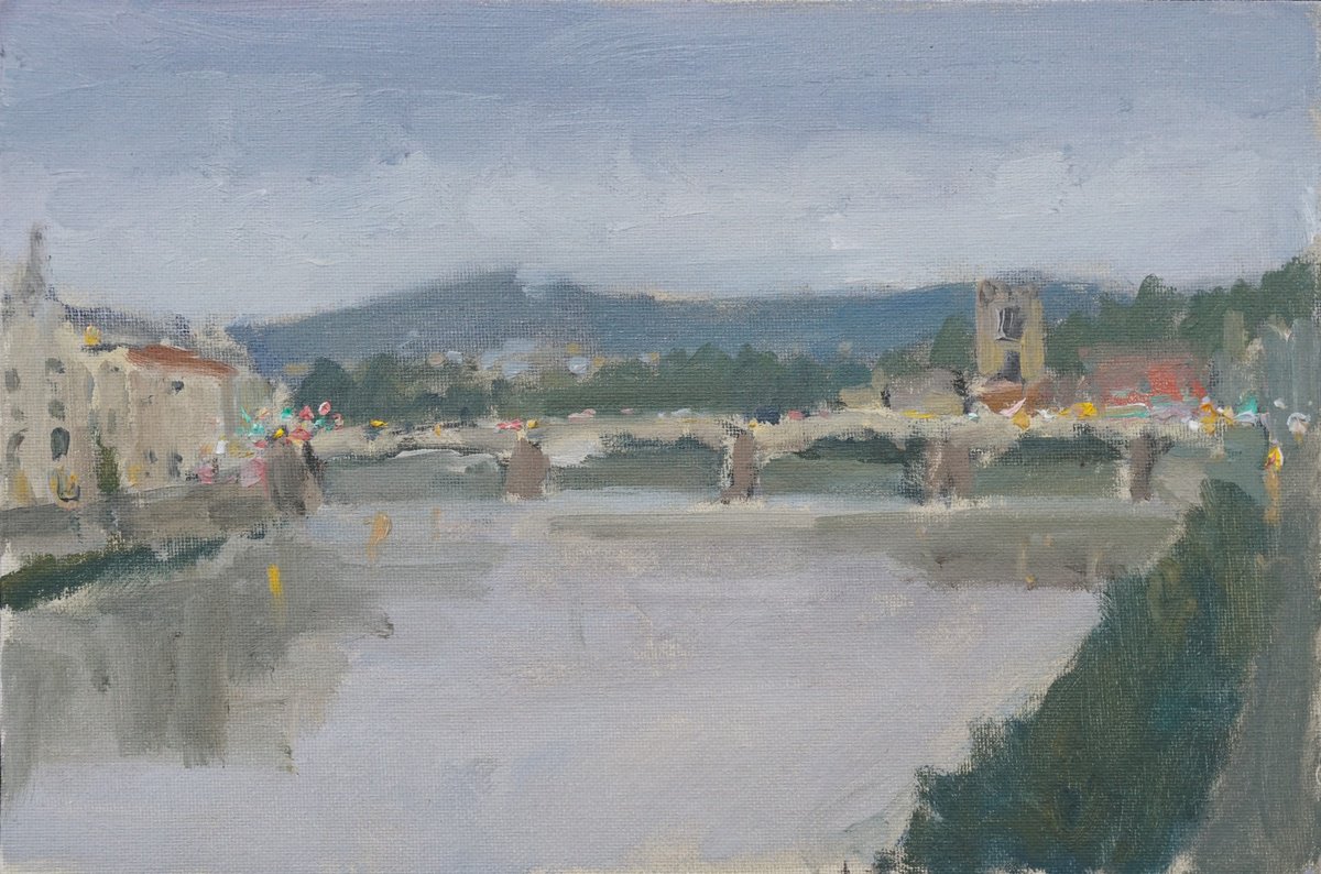 Impressionistic Landscape Oil Painting By Alex James Long, 12 X 8, Dusk, San Niccoli?, Florence, Original Artwork
