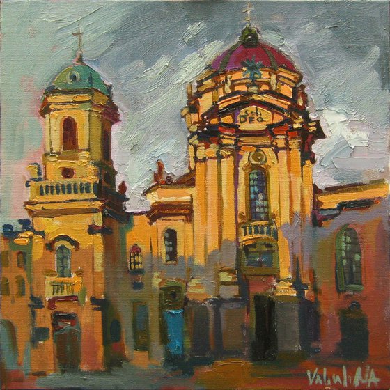 Dominican church in Lviv, Ukraine Original oil painting
