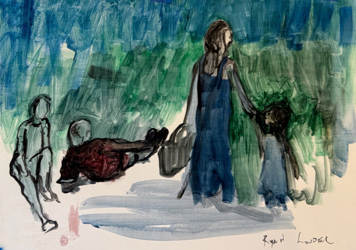 Illustrative Portrait Watercolour By Ryan Louder, 20 X 16", Where To Picnic, Original Artwork