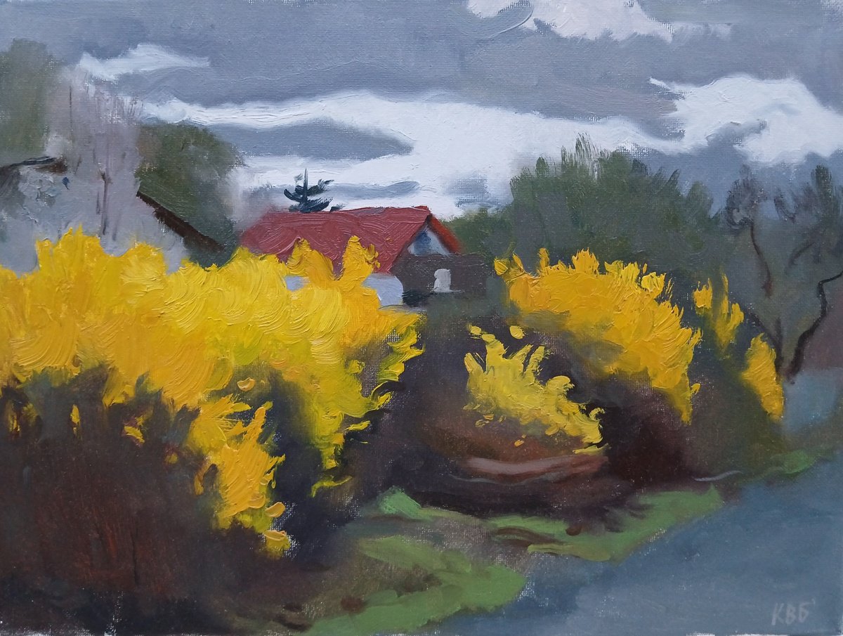 Impressionistic Cityscapes Oil Painting By Vasyl Koval, 16 X 12", Early Spring, Original Artwork