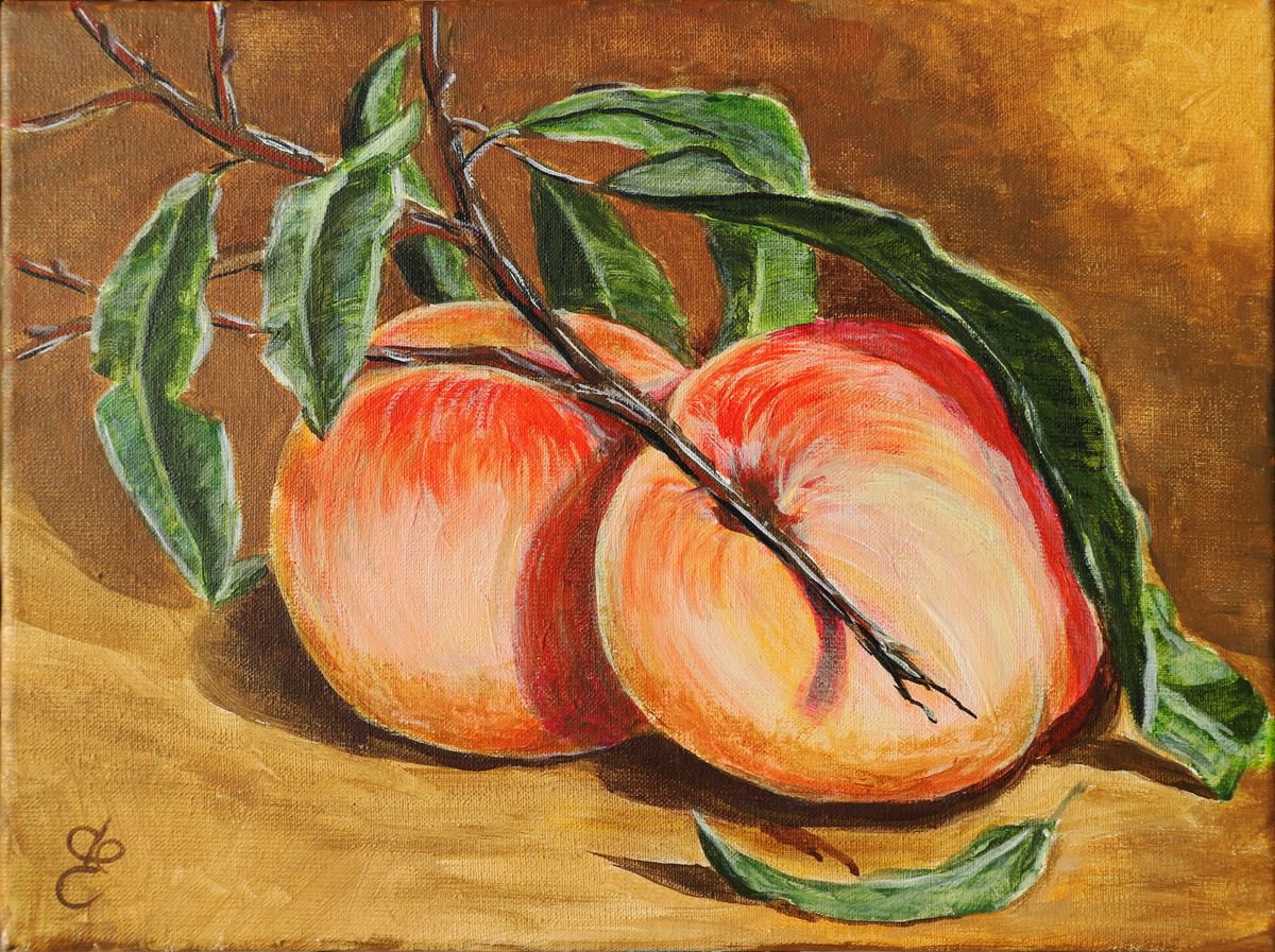 Photorealistic Still Life Acrylic Painting By Dmytro Yeromenko, 9 X 7, Peaches, 24*18, Original Artwork