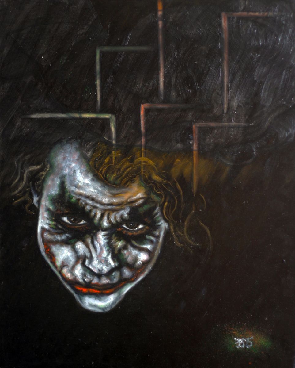 Urban And Pop Portrait Oil Painting By Preston M. Smith (Pms), 24 X 30", "The Joker", Original Artwork